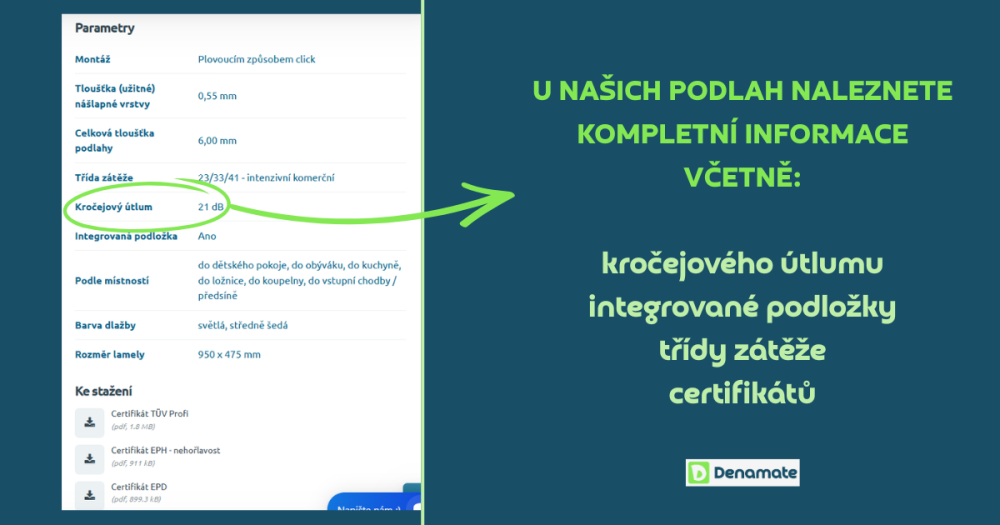 Kde naleznete informace o kročejovém hluku/útlumu na našem webu