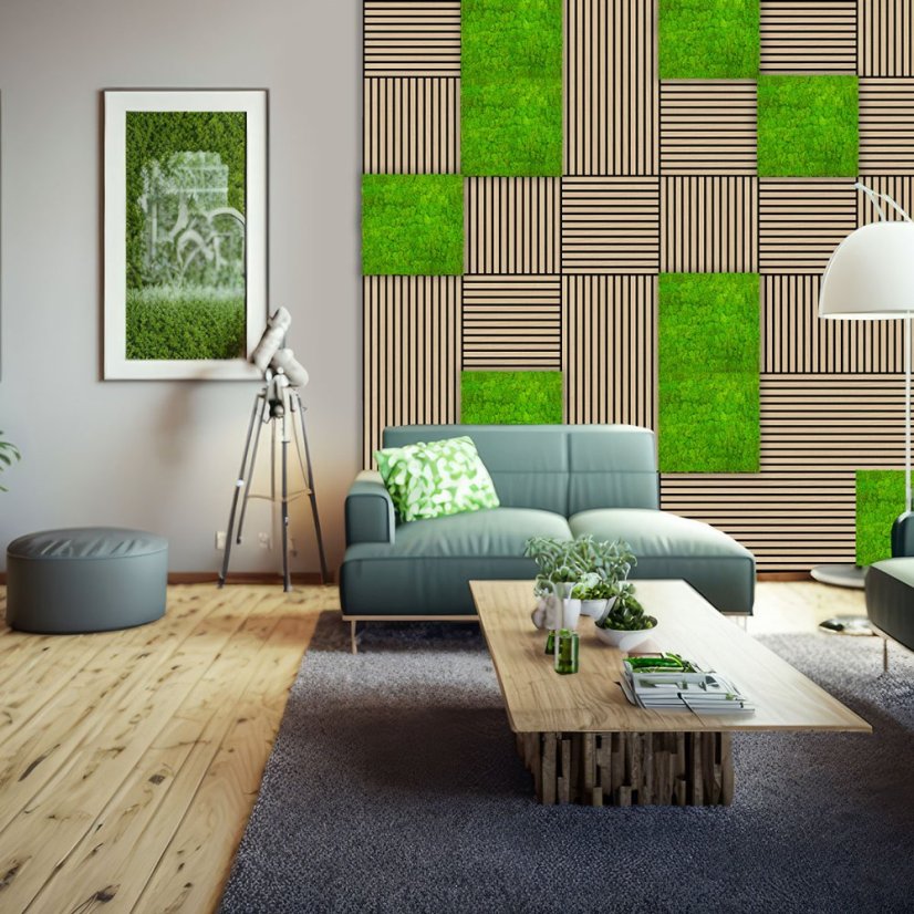 Přírodní mechový obkladový panel Jangal Modular Wall Nature Moss BRIGHT GREEN 11102, 520 x 520mm, 0,2704m²