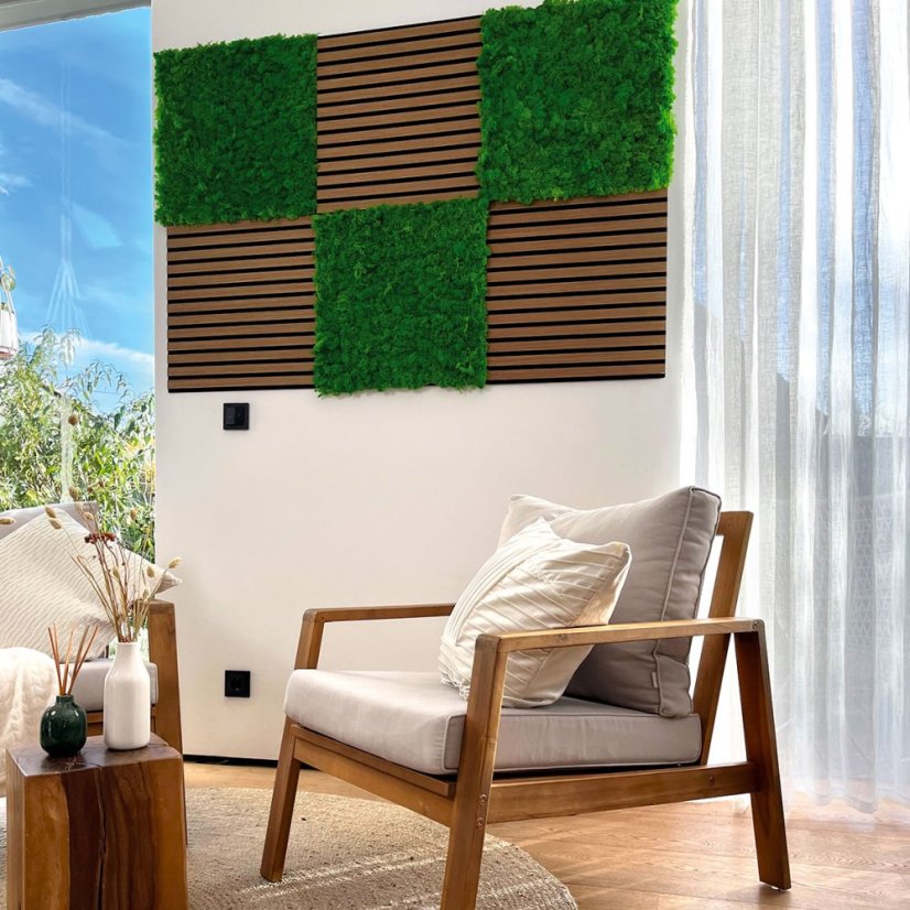 Přírodní mechový obkladový panel Jangal Modular Wall Nature Moss RICH GREEN 11101, 520 x 520mm, 0,2704m²